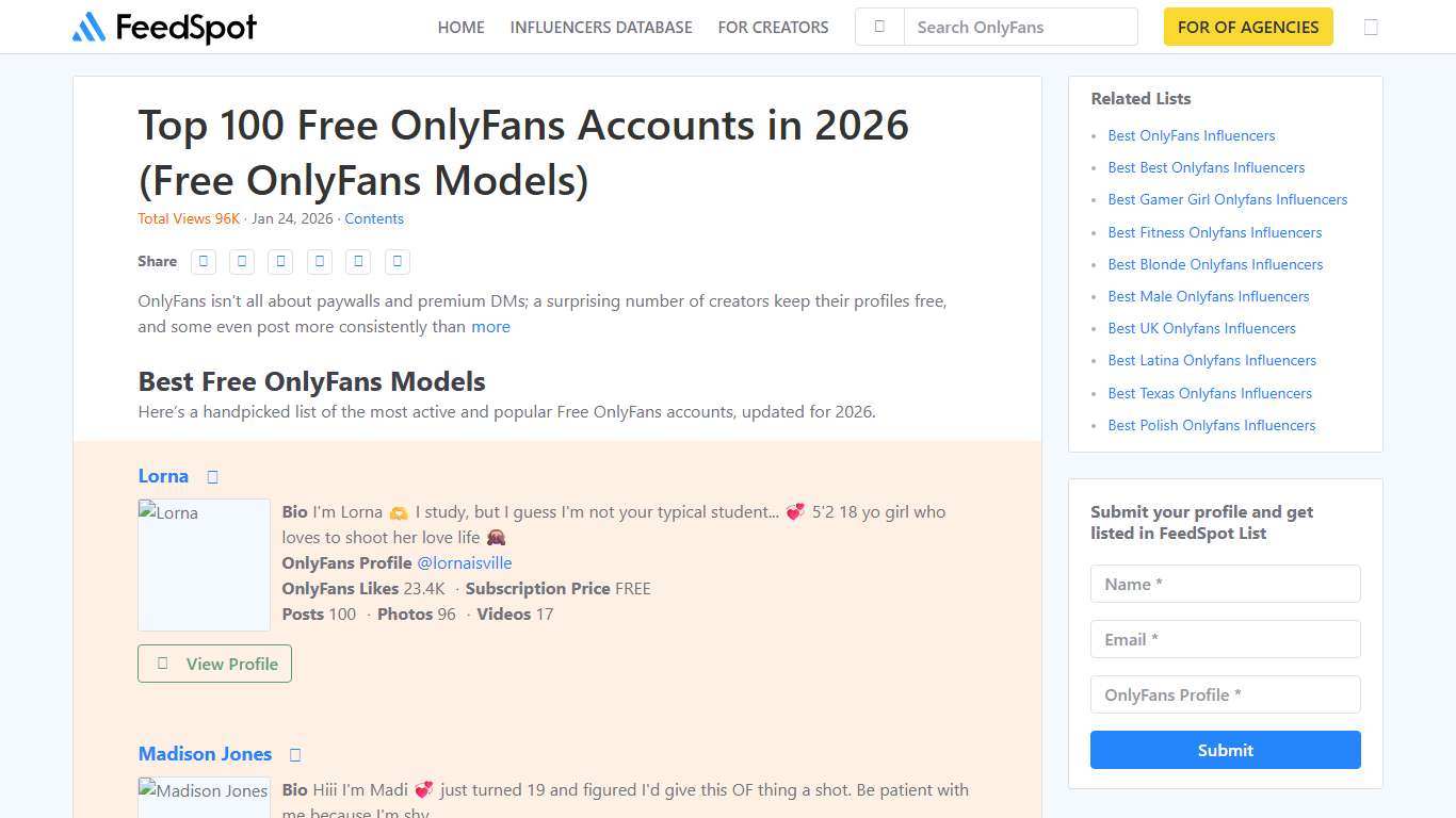 Top 100 Free OnlyFans Accounts in 2026 (Free OnlyFans Models)